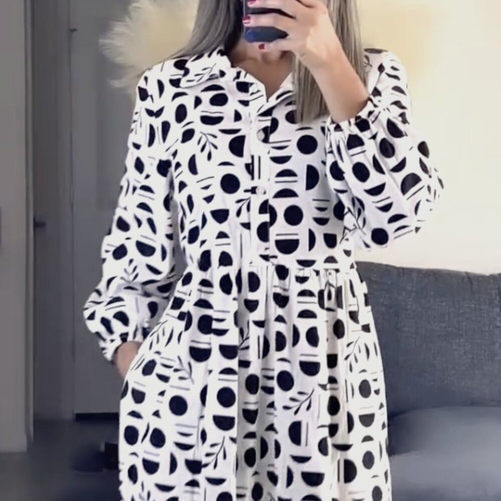 Rachel Zoe Tiered Shirt Maxi Dress Black & White Geometric Print Sz Small